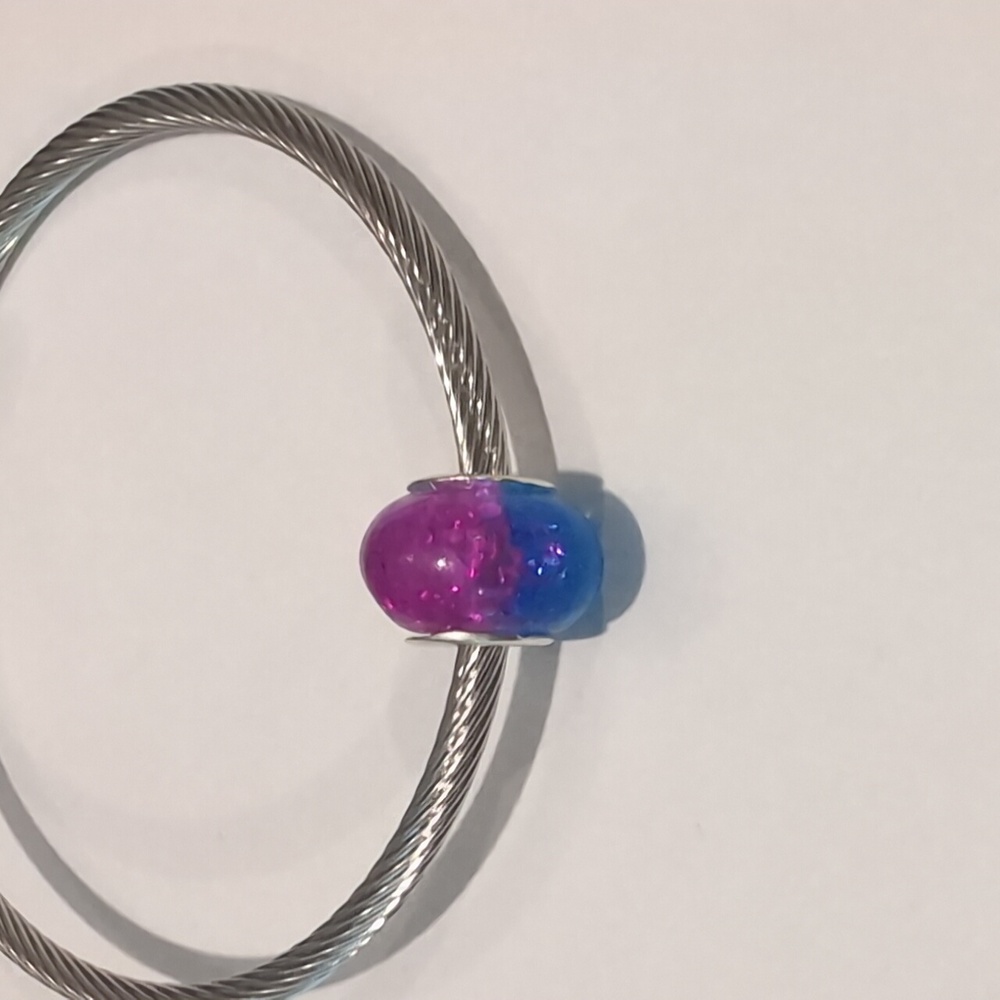 Silver Purple‎ and Blue "Crushed Glass" Charm for Pandora Style Bracelet